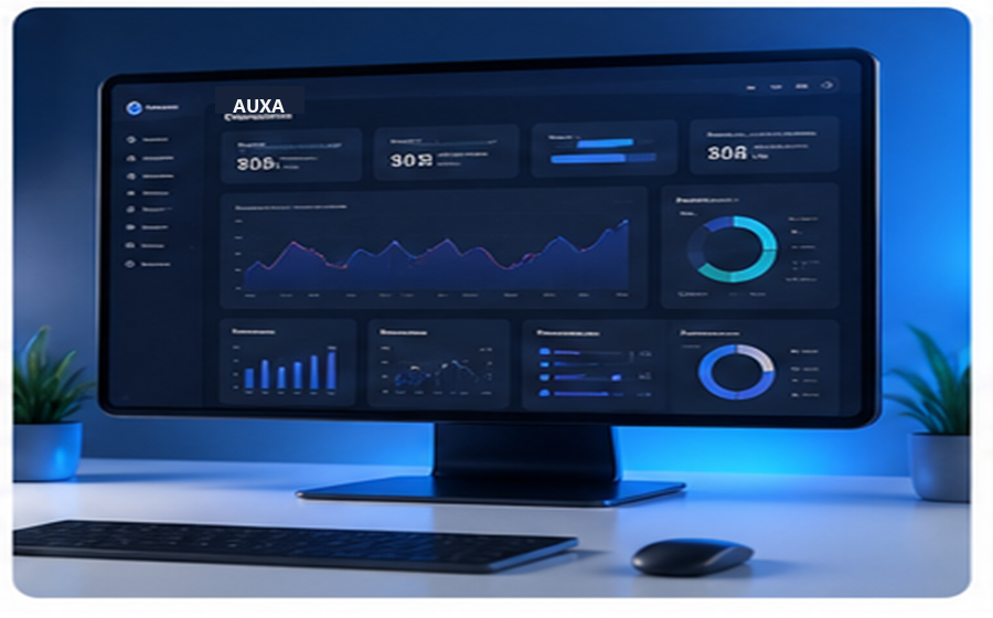 Analytics dashboard interface with charts and business data