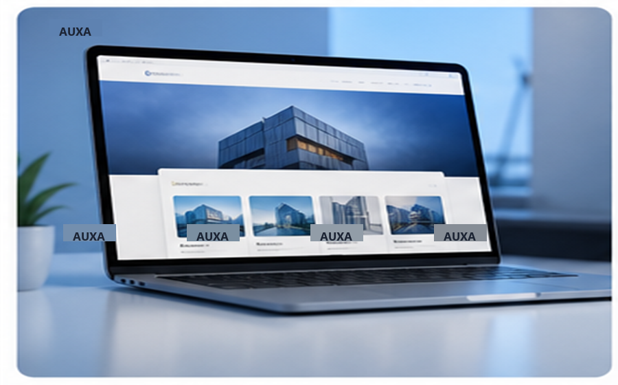 Business website and branding mockup on a laptop