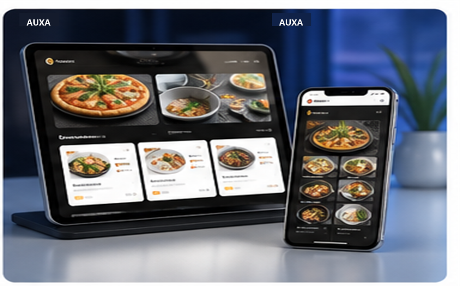 Restaurant menu design displayed on a tablet
