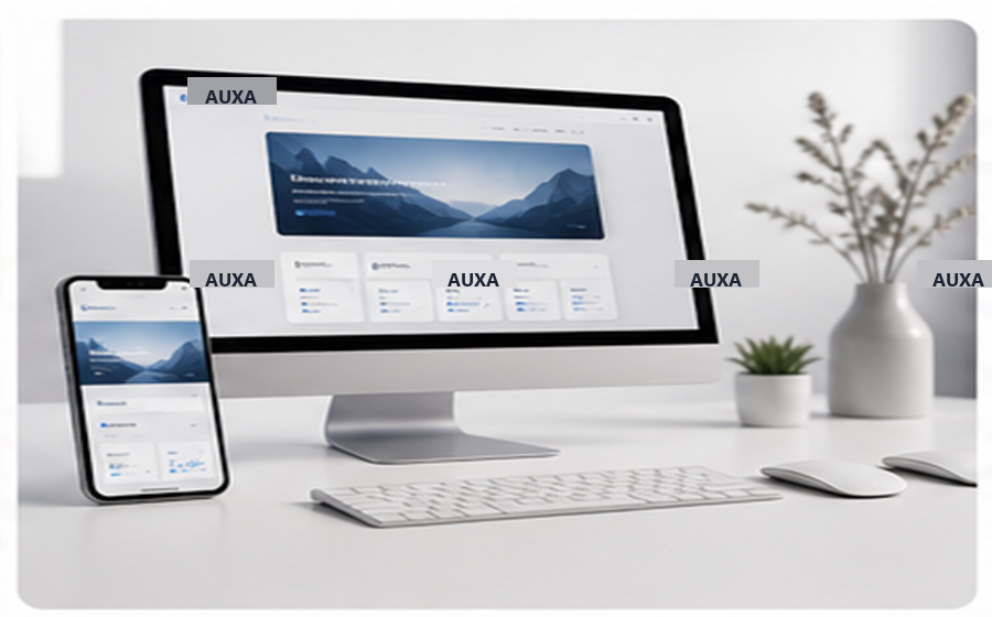 Responsive website design mockups on desktop and phone